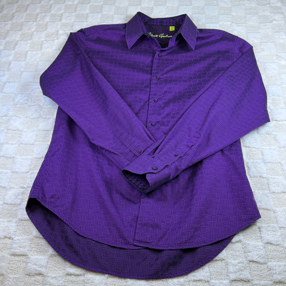 Robert Graham Mens Large Classic Fit Purple Jacquard LS Button Down Shirt
